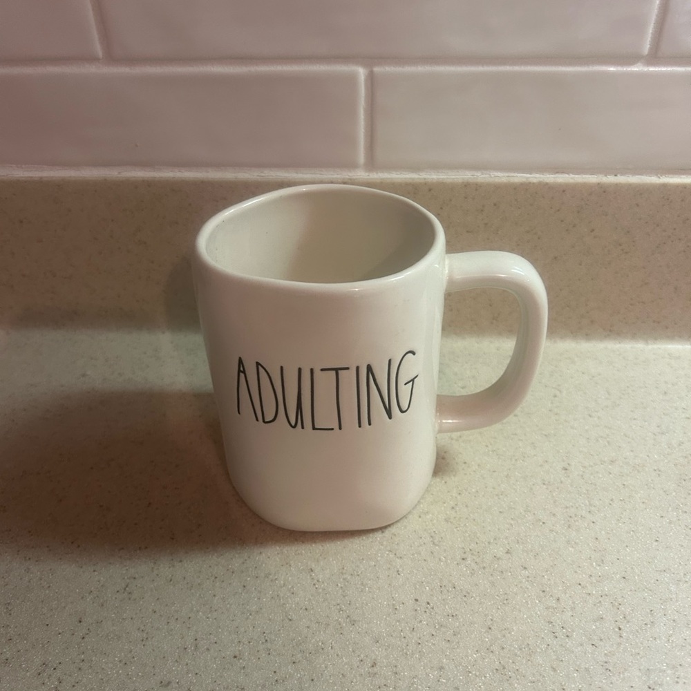 Rae Dunn Cream Mug with 'Adulting' Design